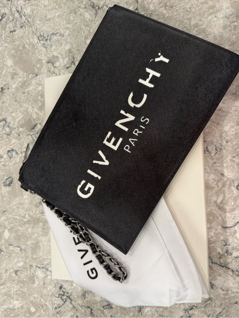 Givenchy Paris Black Leather Clutch with Chain NEVER WORN